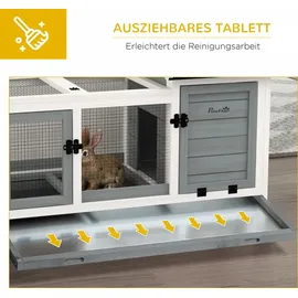 PawHut Kleintierstall mit Freilaufgehege 108 x 58 x 73,5 cm Grau
