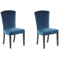 Stuhl blau mit Nieten Samt 2er Set Beine aus Kiefernholz Glamour Stil Piseco