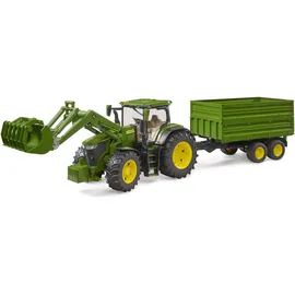Bruder 03155 - Traktor mit Frontlader und Anhänger grün 1:16