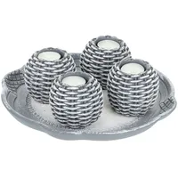 Relaxdays Teelichthalter Set Mit Dekotablett Glas Grau/Mehrfarbig