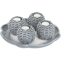 Relaxdays Teelichthalter Set Mit Dekotablett Glas Grau/Mehrfarbig