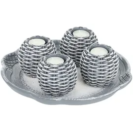 Relaxdays Teelichthalter Set Mit Dekotablett Glas Grau/Mehrfarbig