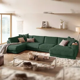 KAWOLA Wohnlandschaft U-Form Madeline Cord Longchair rechts smaragd