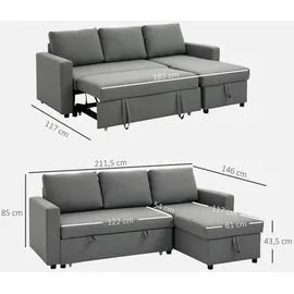 Homcom Ecksofa mit Schlaffunktion Stauraum Schlafsofa mit Chaiselongue L-Form