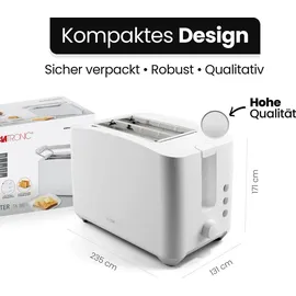 Clatronic Clatronic® Toaster 2 Scheiben | Toaster mit Auftau-/Aufwärm-/Schnellstoppfunktion | Toaster mit Brötchenaufsatz | Toaster weiß