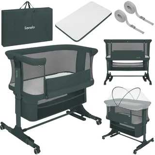 Lionelo Jodie 3in1 Baby Beistellbett Wiege Babybett Höhenverstellbar Matratze Moskitonetz - Grün - Grün
