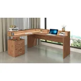 Dmora Schreibtisch Dcerretell, Eckschreibtisch mit Platte, Mehrzweck-Büroschreibtisch, 180x90h160 cm, Eiche
