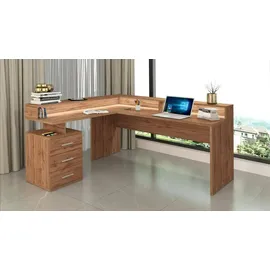 Dmora Schreibtisch Dcerretell, Eckschreibtisch mit Platte, Mehrzweck-Büroschreibtisch, 180x90h160 cm, Eiche
