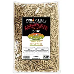 PINI Grillpellets Nr. 9 Apfel 1,5 kg BBQ Hartholzpellets zum Grillen Räuchern Smoken