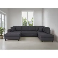 trends by hg "Moritz U-Form, B: 324 cm", d505 enjoy new 24 grafite, B:324cm H:86cm T:178cm, 92% Polyester;8% Nylon, Sofas, Wohnlandschaft, mit Bettfunktion, Bettkasten & Zierkissen