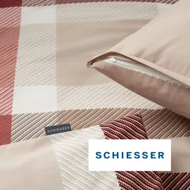 SCHIESSER Kris Kariert Beige-Rot 135 x 200 cm + 80 x 80 cm
