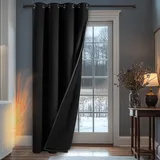 Deconovo 100% Blickdichter Vorhang Winter Thermo Gardinen mit Ösen Doppellagig Fenstersvorhang Thermo Wärmeisolierende Vorhänge Kälteschutz Raumteiler, 260x200(HöhexBreite), Schwarz, 1 Stück