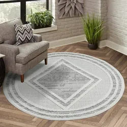 Teppich CARPET CITY "LINDO 8853", grau, H:11mm Ø:200cm, Obermaterial: 100% Polyester, Teppiche, Kurzflor, Hochtief-Muster/ 3D-Effekt, Boho-Stil, Wohnzimmer