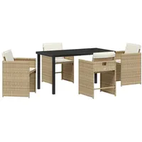 VidaXL 5-teiliges Garten-Dining-Set mit Kissen Beige Poly-Rattan