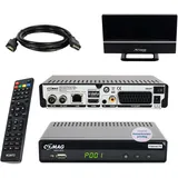 Sky Vision Comag SL65T2 DVBT2 Receiver Bundle mit aktiver DVBT2 Antenne, DVB-T2 Receiver mit Aufnahmefunktion und Dolby Digital Plus Unterstützung, 12V-Netzteil, Ideal für Camping, PVR Ready