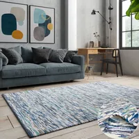 OTTO home Teppich OTTO HOME "Bente", blau (grau, blau mix), B:120cm H:10mm L:170cm, Baumwolle, Polyester, Teppiche, Teppich, Handweb Teppich, 90% Baumwolle, handgewebt, Scandi
