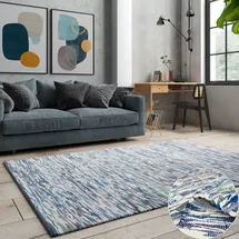 OTTO home Teppich OTTO HOME "Bente", blau (grau, blau mix), B:120cm H:10mm L:170cm, Baumwolle, Polyester, Teppiche, Teppich, Handweb Teppich, 90% Baumwolle, handgewebt, Scandi
