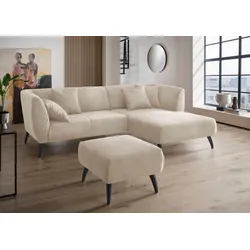 Ecksofa INOSIGN "Colori L-Form", beige, B:264cm H:80cm T:160cm, 100% Polyester, Sofas, Holzfußfarbe wählbar, inkl. 4x Zierkissen