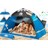 eloneo Pop Up Strandmuschel UV Schutz 80+, Leichter Aufbau und kleines Packmaß inkl. Tragetasche, Sonnenschutz & Windschutz für Babys und Erwachsene, Blau , 220x150x130 cm