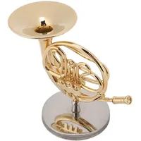Miniatur-Waldhorn 4 Zoll Miniatur-Nachbildung eines Goldenen Waldhorns mit Ständer, Instrumentenmodell, Ornamente, Weihnachtsgeschenke