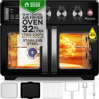 TurboTronic digitaler Heißluftofen - XXL 32 Liter mit Drehspieß 4in1 Mini Backofen & Power Heißluftfritteuse Airfryer schwarz
