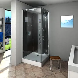 AcquaVapore D38-13R1 Komplettdusche 90 x 90 cm rechts Schwarz Sicherheitsglas D38-13R1