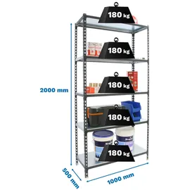 Proregal Schwerlastregal Big Metal Shark HxBxT 200 x 100 x 50 cm Fachlast 180 kg Anthrazit-Verzinkt