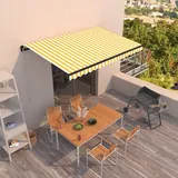 IKAYAA Alu Gelenkarmmarkise 400 x 350 cm Markise Gelenkmarkise Terrassenmarkise Klemmmarkise Sonnenmarkise Balkonmarkise wasserabweisend Polyester, Gelb und weiß