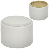 Homcom Sitzhocker mit Stauraum Hocker mit Deckel, Runder Fußhocker Polsterhocker Couchtisch mit Cord-Optik 56 x 56 x 42 cm Cremeweiß