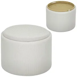 Homcom Sitzhocker mit Stauraum Hocker mit Deckel, Runder Fußhocker Polsterhocker Couchtisch mit Cord-Optik 56 x 56 x 42 cm Cremeweiß