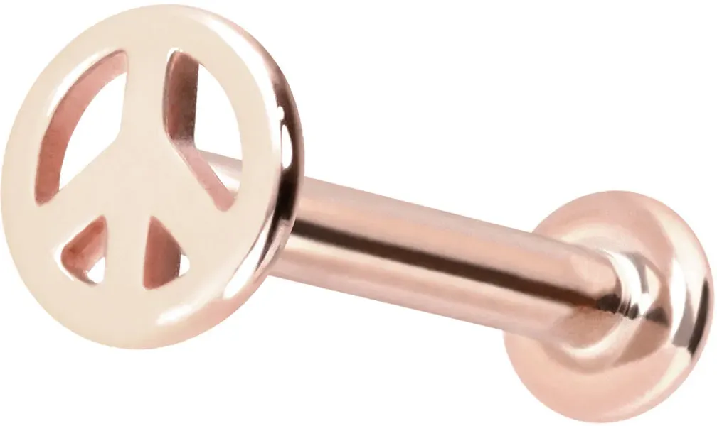 14 Karat Gold Labret mit Push Fit PEACE-ZEICHEN
