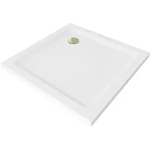Mexen Flat Duschwanne quadratisch Slim 100 x 100 cm, weiß, Siphon gold - 40101010G