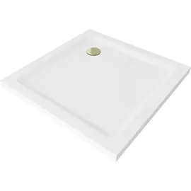 Mexen Flat Duschwanne quadratisch Slim 100 x 100 cm, weiß, Siphon gold - 40101010G