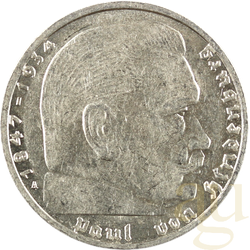 2 Reichsmark Silbermünze Hindenburg mit HK