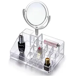 Oxid7 Organizer für Kosmetik Acryl - 25,5 x 22,5 x 15 cm - 16 Fächer und Spiegel