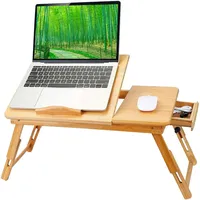 OHMG Tragbarer Computertisch, Betttisch, faltbar, aus Bambus, verstellbare Ablage für Laptop, mit verstellbaren Füßen und neigbarem Tablett, Computerständer, Sofa, Bett