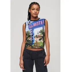 Superdry für Damen. W6011959A Tank-Top mit schwarzem Unterdruck (XS), Lässig, Baumwolle, Ärmellos / Hosenträger