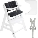 hauck 2-tlg. Alpha Plus Sparset - Hochstuhl + Essbrett Wooden Tray + Sitzkissen Deluxe in Melange Charcoal - White