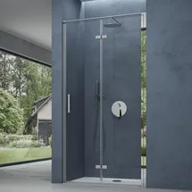 SoGood doporro Nischentür Duschabtrennung 80x195 cm Duschtür mit Falttür 8mm Esg-sicherheitsglas Klarglas Duschwand schwarz inkl. Nano-beschichtung Teramo37k