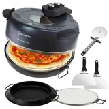 sommertal PizzaProfi XXL Pizzaofen mit 39cm Steinplatte Pizza Ofen elektrisch, schnelle 3-Minuten Pizza, bis 380°C 5-teiliges Set mit Pfanneneinsatz, 2x Pizzaschieber, Schneider, Pizzastein