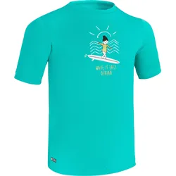 Wasser-T-Shirt UV-Schutz Surfen Kinder türkisgrün bedruckt karibikgrün 123-130cm 7-8J