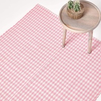 Homescapes Karierter Teppich/Läufer Gingham 66 x 200 cm, waschbarer Baumwollteppich mit Karo-Muster im Landhausstil, 100% Baumwolle, rosa