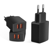 CREAPICO USB Stecker (3 Stücke), 5V2.1A 2-Port Ladegerät USB Netzteil, Ladeadapter für iPhone-, Samsung-, Huawei-, Xiaomi-Handys, Tablets, E-Books, Kopfhörer, Lautsprecher, Smartwatches - Schwarz