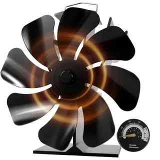 HAWCAFU Kaminventilator ohne Strom, 8 Flügel Ofenventilator – Leiser Betrieb, mit Thermometer, Wärmebetriebene Feuerventilatoren für Holzofen/Kamin/Holzbrenner