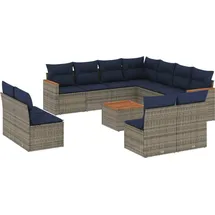vidaXL 12-teiliges Gartensofa-Set mit Kissen, grau, Polyrattan - Grau