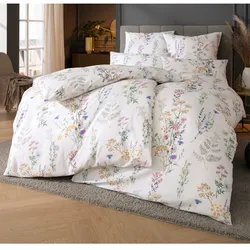 Bettwäsche ESTELLA Gr. 3, beige (ecru), B/L: 155cm x 220cm, 3-teilige Garnitur St., 3-teilige Garnitur St., Seersucker, B/L: 80cm x 80cm, Seersucker, 100% Baumwolle, Bettwäsche