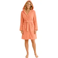 Morgenstern Bademantel Damen Leicht-Frottee Dünn 100% Baumwolle Kurz mit Kapuze Oeko-Tex-Standard XL Lachs Rosa - XL