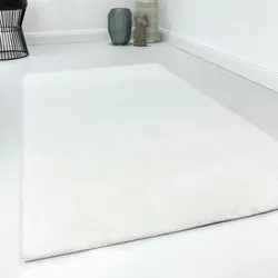 Teppich HOMIE LIVING "Villa Rosso", weiß, B:133cm H:15mm L:200cm, Polyester, Teppiche, Kurzflor, Uni Farben, leicht glänzende Optik