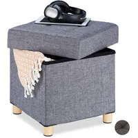 Relaxdays Sitzhocker mit Stauraum, weich gepolstert, gesteppt, Stoffbezug, Sitzwürfel, HxBxT: 40 x 38 x 38 cm, grau