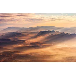 Fototapete PAPERMOON "GEBIRGE-NEBEL TAL THAILAND BERGE WASSERFALL FLUSS SONNE", bunt, B:4,00m L:2,60m, Vlies, Tapeten